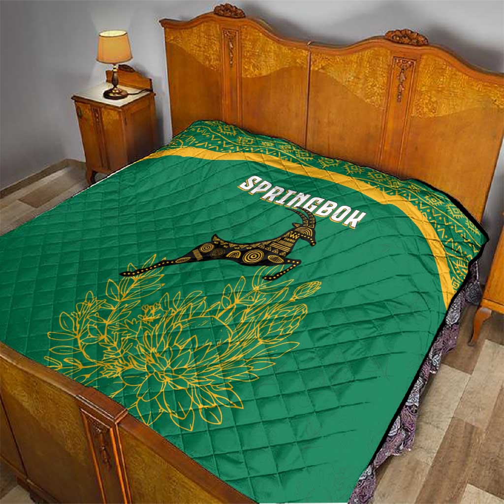 South Africa Springboks Quilt with Tribal Antelope Design and Floral Accents TS04