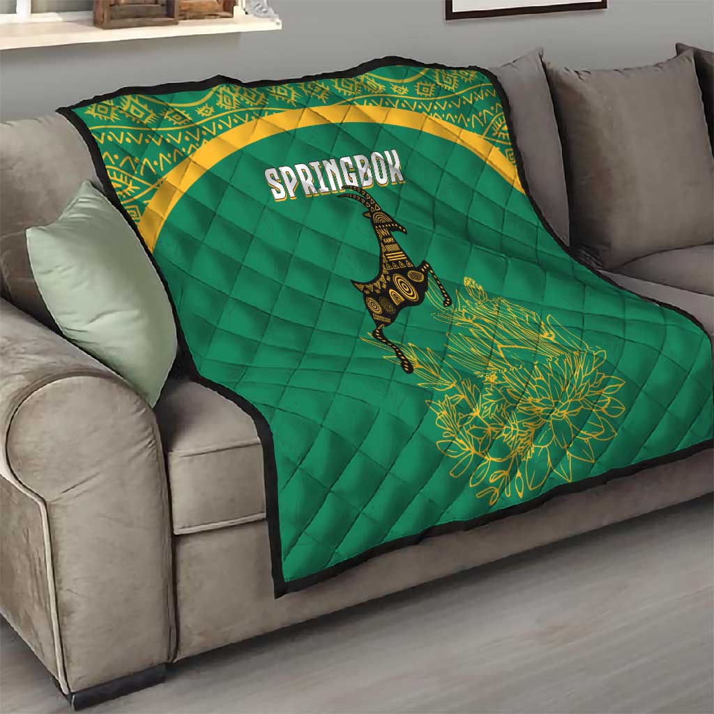 South Africa Springboks Quilt with Tribal Antelope Design and Floral Accents TS04