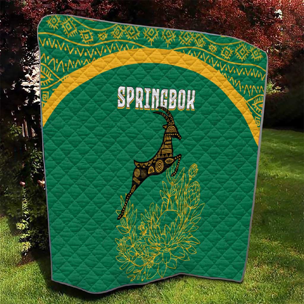 South Africa Springboks Quilt with Tribal Antelope Design and Floral Accents TS04
