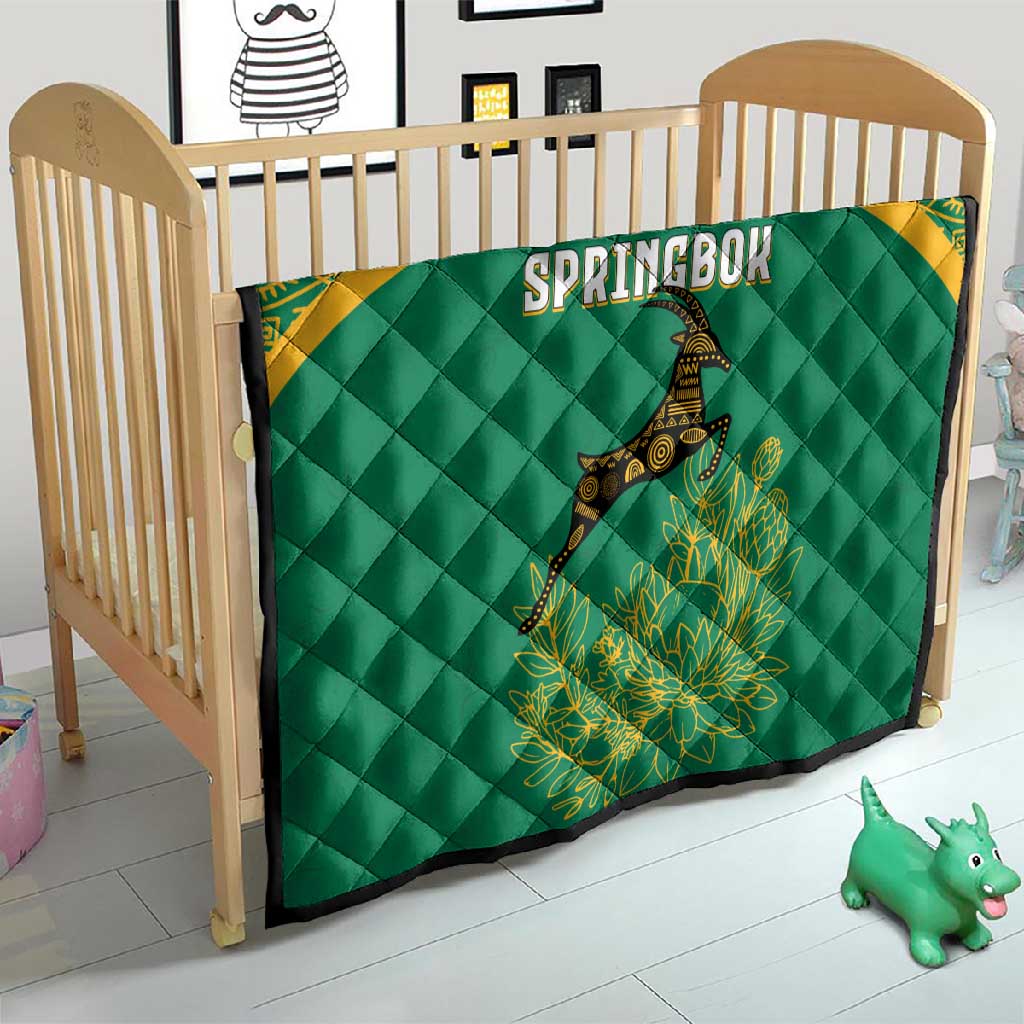 South Africa Springboks Quilt with Tribal Antelope Design and Floral Accents TS04