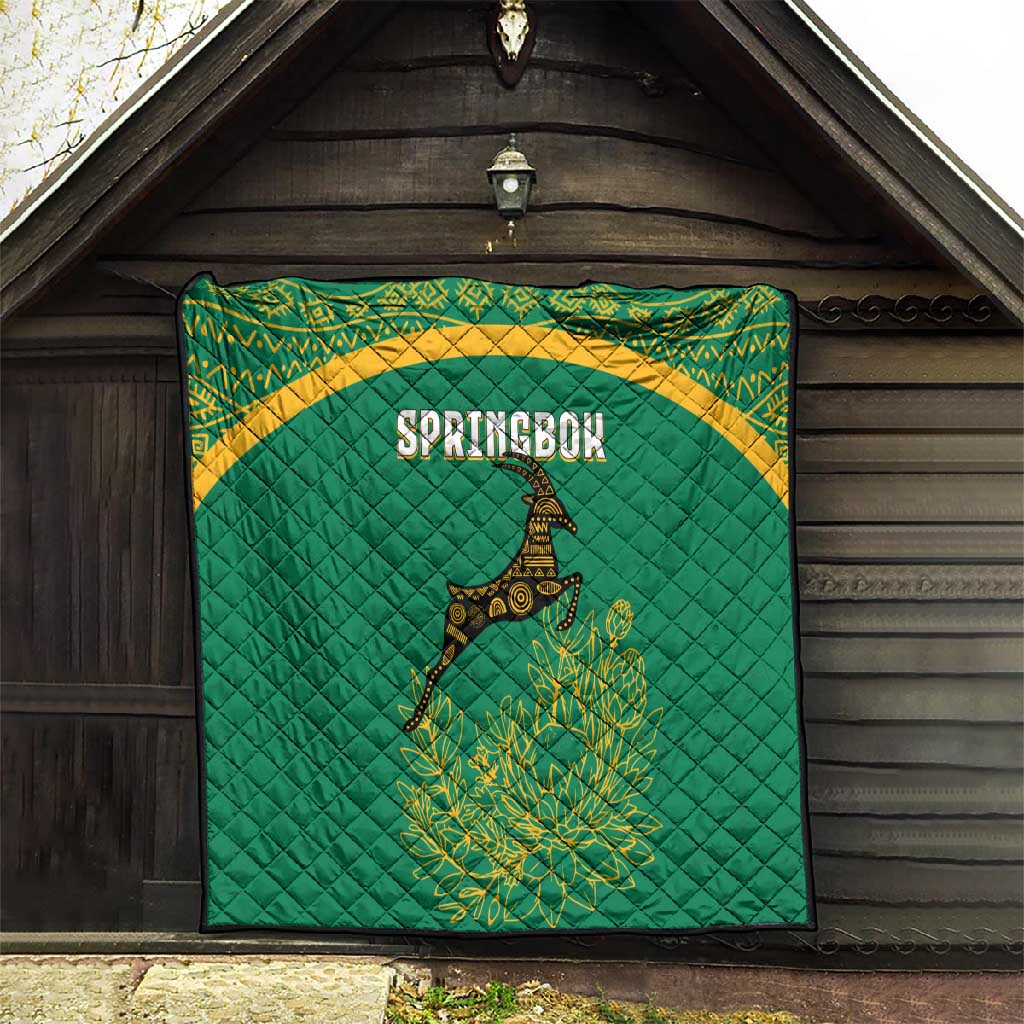 South Africa Springboks Quilt with Tribal Antelope Design and Floral Accents TS04