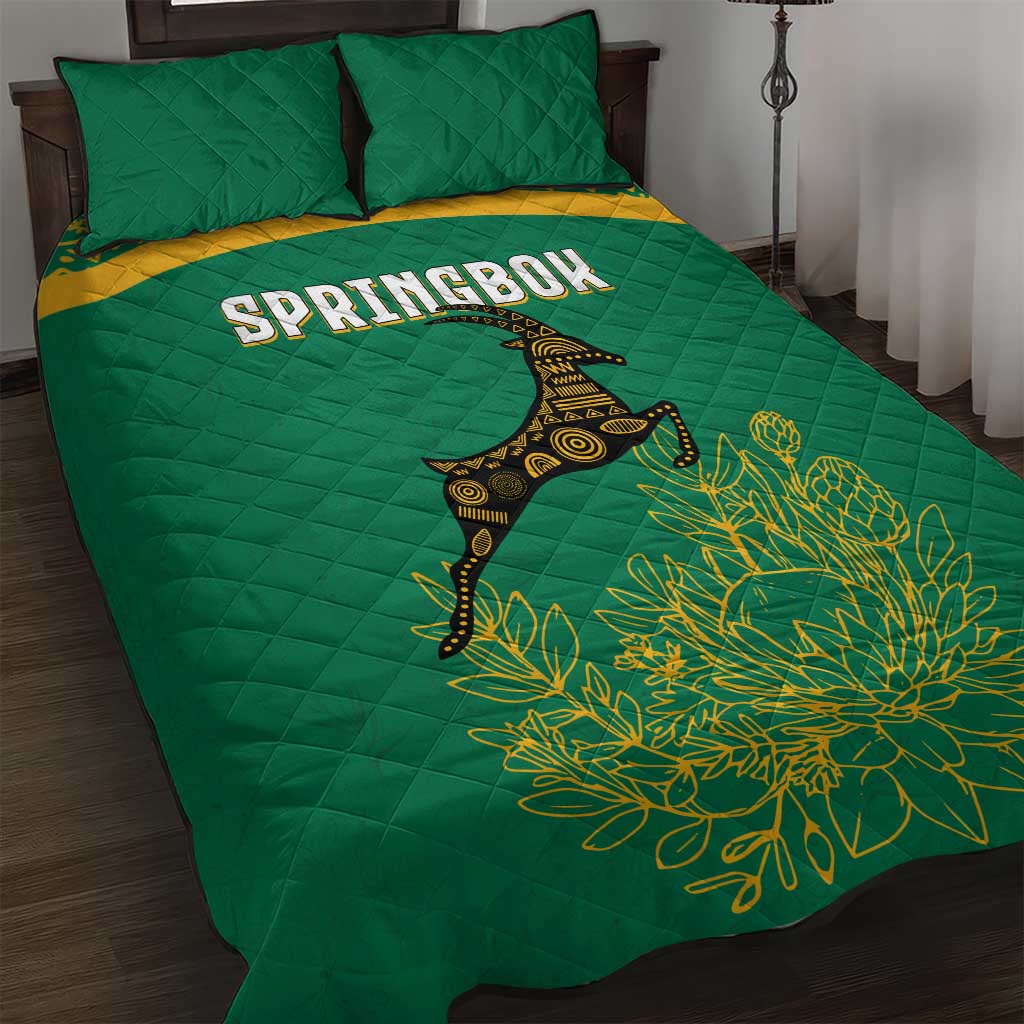 South Africa Springboks Quilt Bed Set with Tribal Antelope Design and Floral Accents TS04