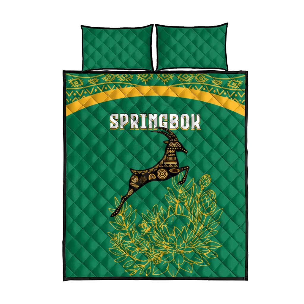 South Africa Springboks Quilt Bed Set with Tribal Antelope Design and Floral Accents TS04