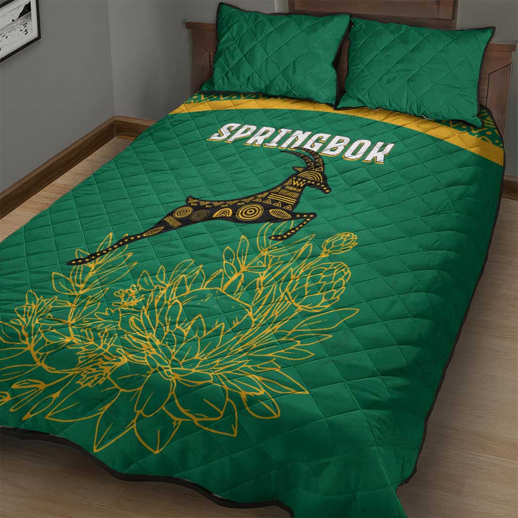 South Africa Springboks Quilt Bed Set with Tribal Antelope Design and Floral Accents TS04