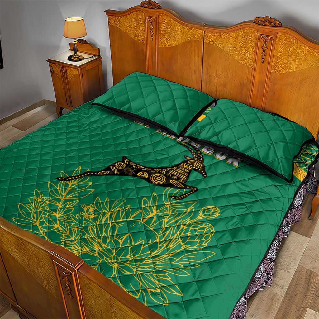 South Africa Springboks Quilt Bed Set with Tribal Antelope Design and Floral Accents TS04