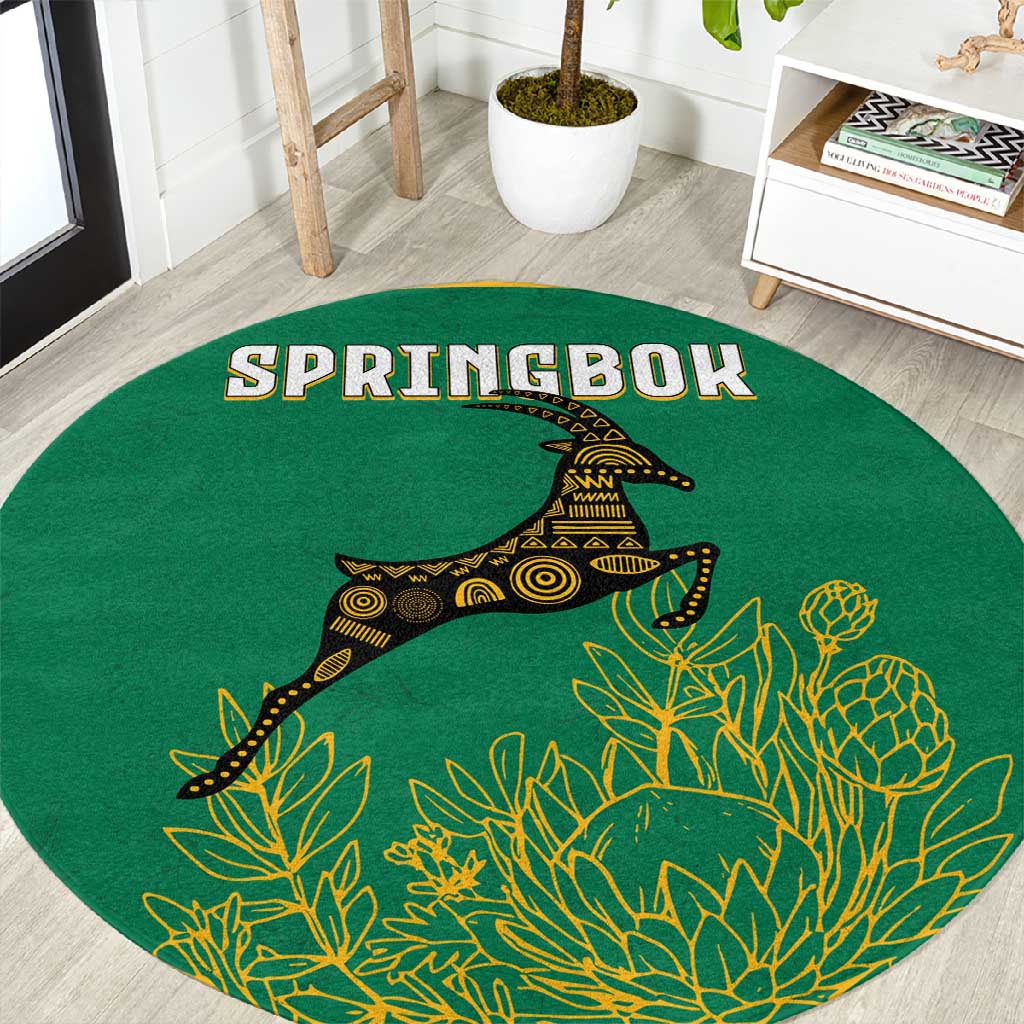 South Africa Springboks Round Carpet with Tribal Antelope Design and Floral Accents TS04