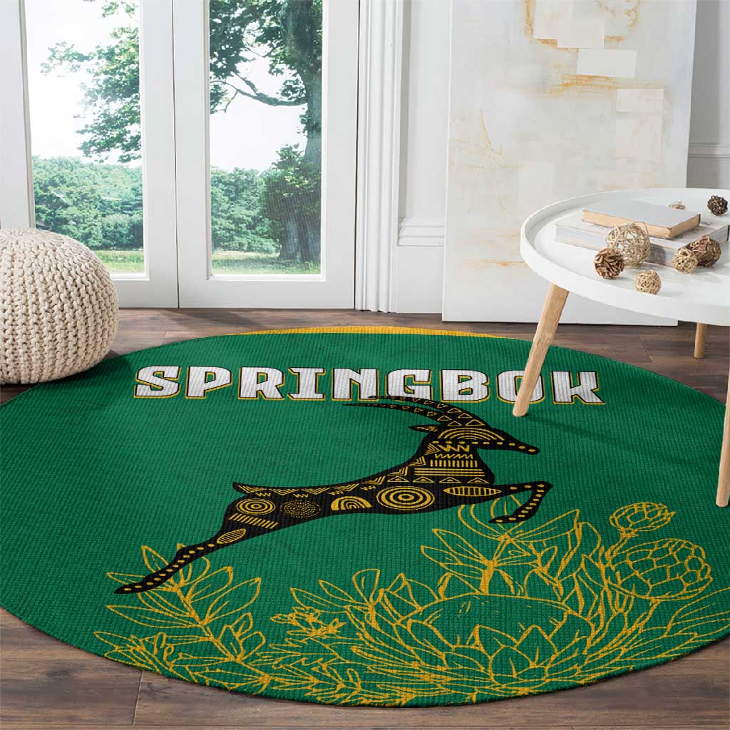 South Africa Springboks Round Carpet with Tribal Antelope Design and Floral Accents TS04