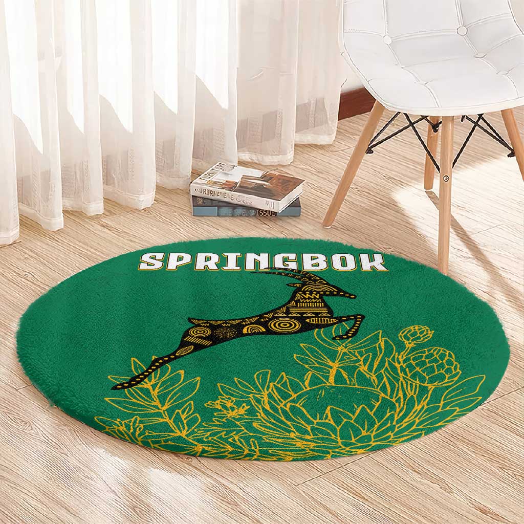 South Africa Springboks Round Carpet with Tribal Antelope Design and Floral Accents TS04
