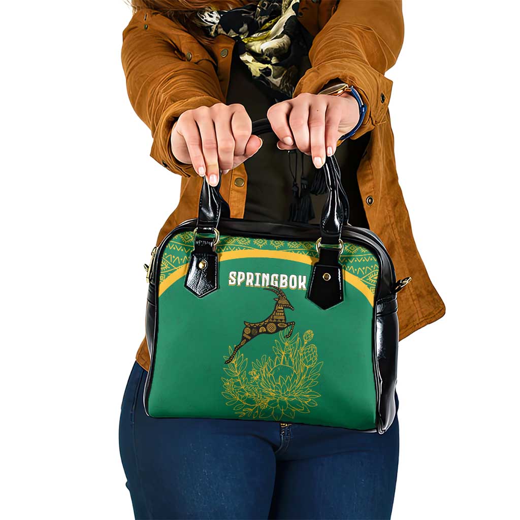South Africa Springboks Shoulder Handbag with Tribal Antelope Design and Floral Accents TS04