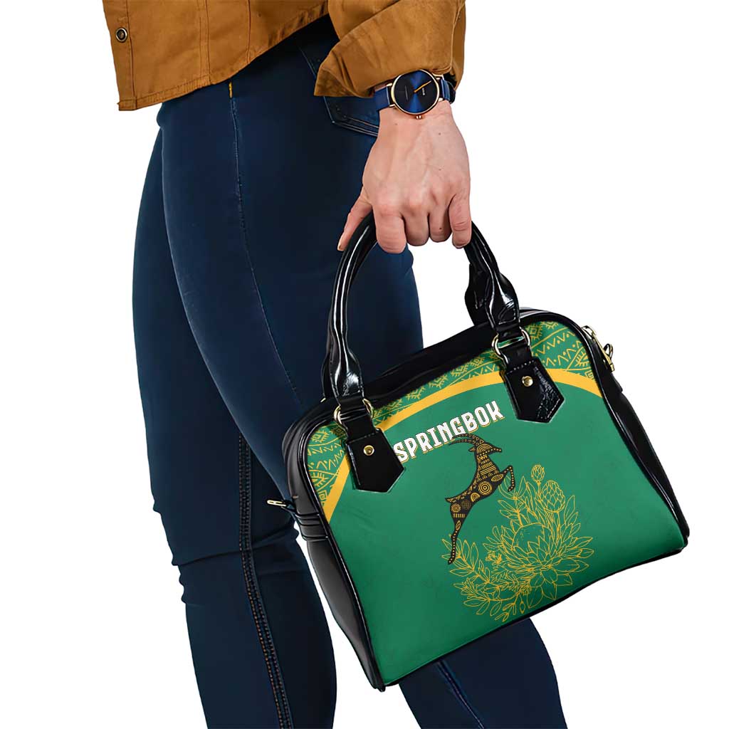 South Africa Springboks Shoulder Handbag with Tribal Antelope Design and Floral Accents TS04