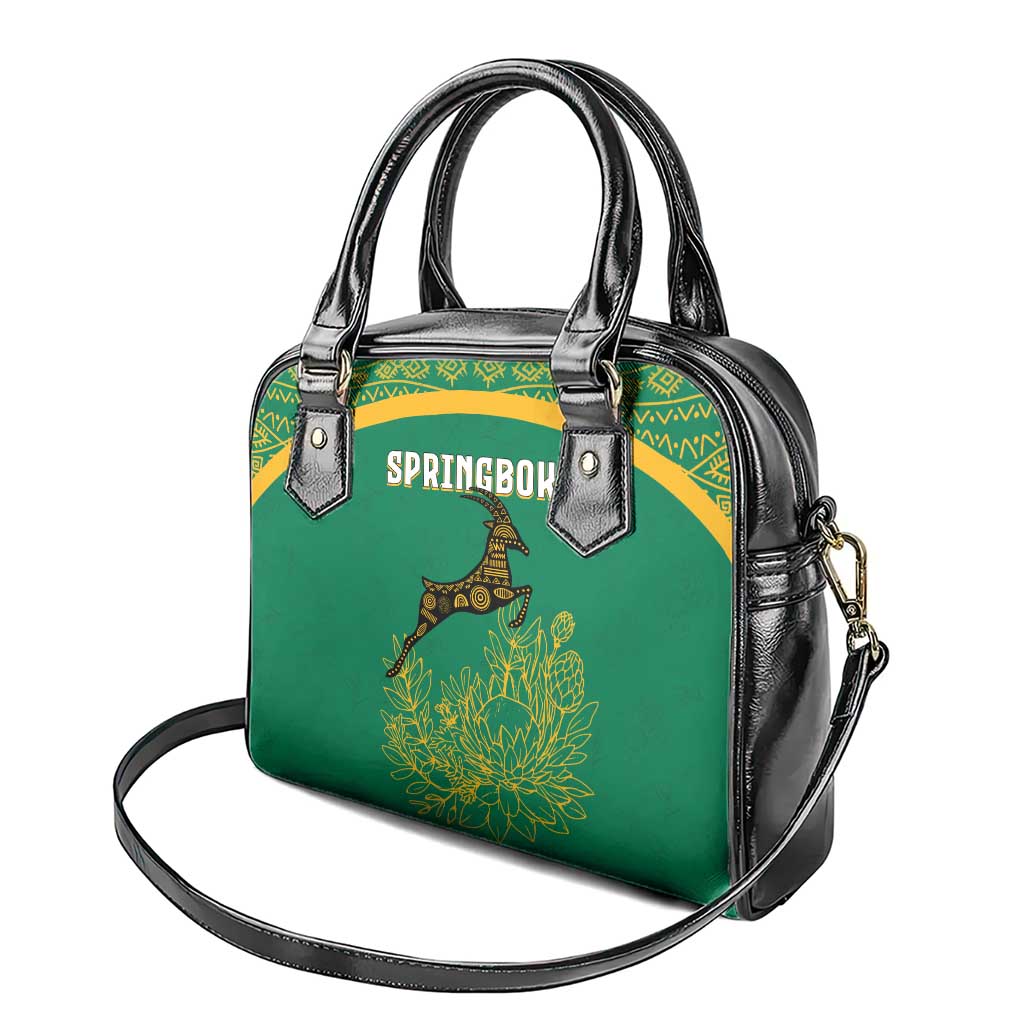 South Africa Springboks Shoulder Handbag with Tribal Antelope Design and Floral Accents TS04