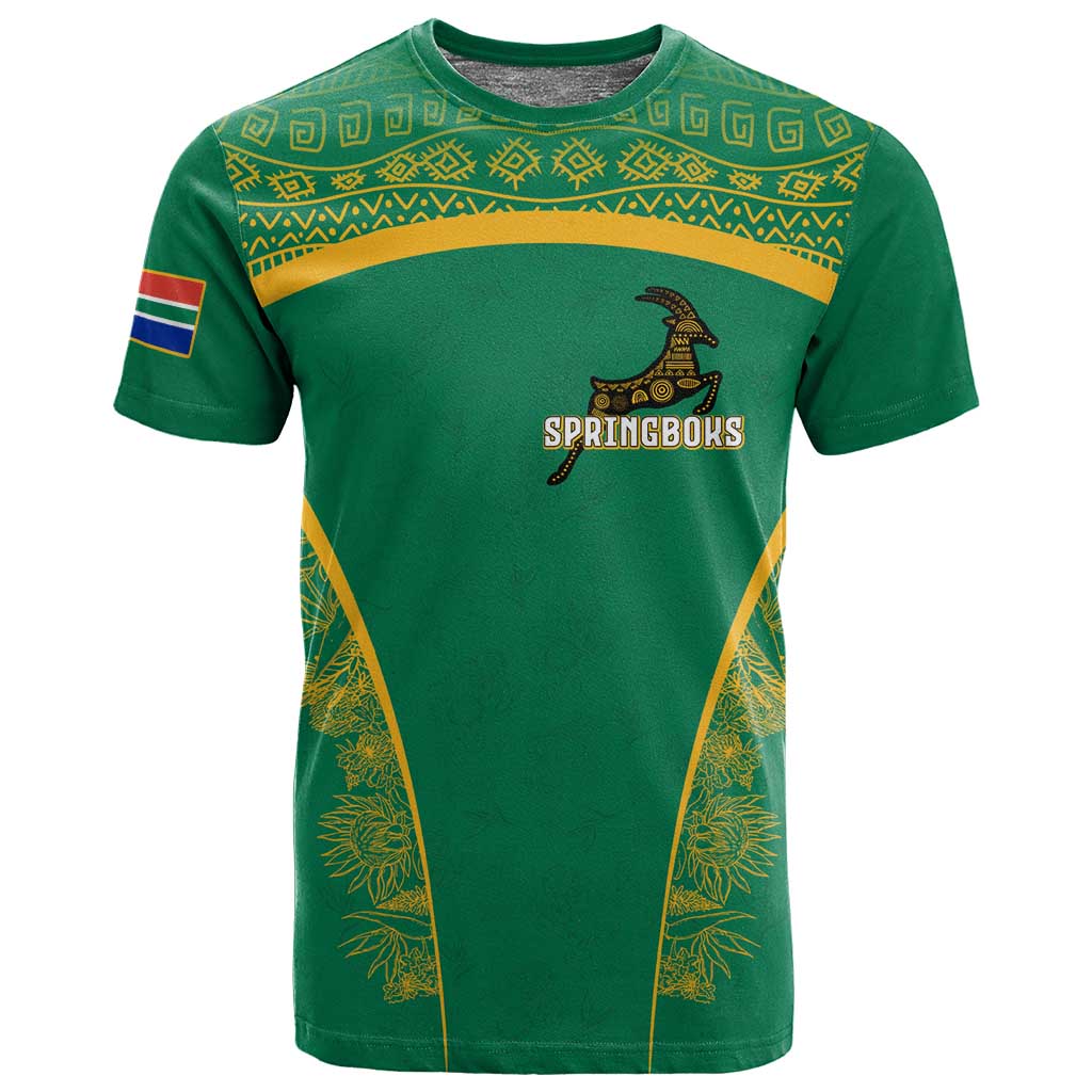 South Africa Springboks T shirt with Tribal Antelope Design and Floral Accents TS04