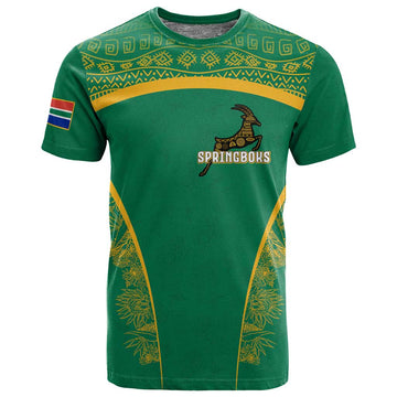 South Africa Springboks T shirt with Tribal Antelope Design and Floral Accents TS04