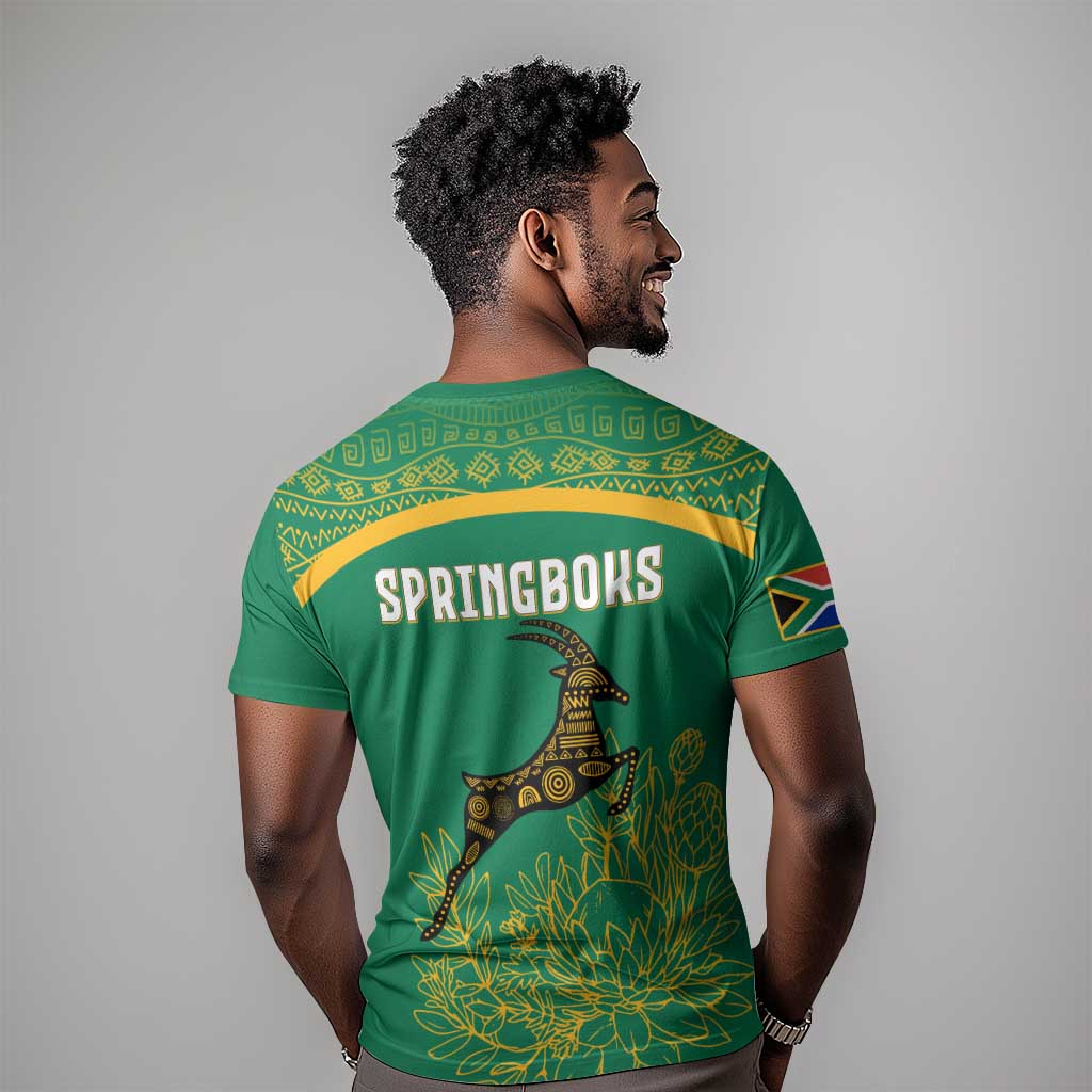 South Africa Springboks T shirt with Tribal Antelope Design and Floral Accents TS04
