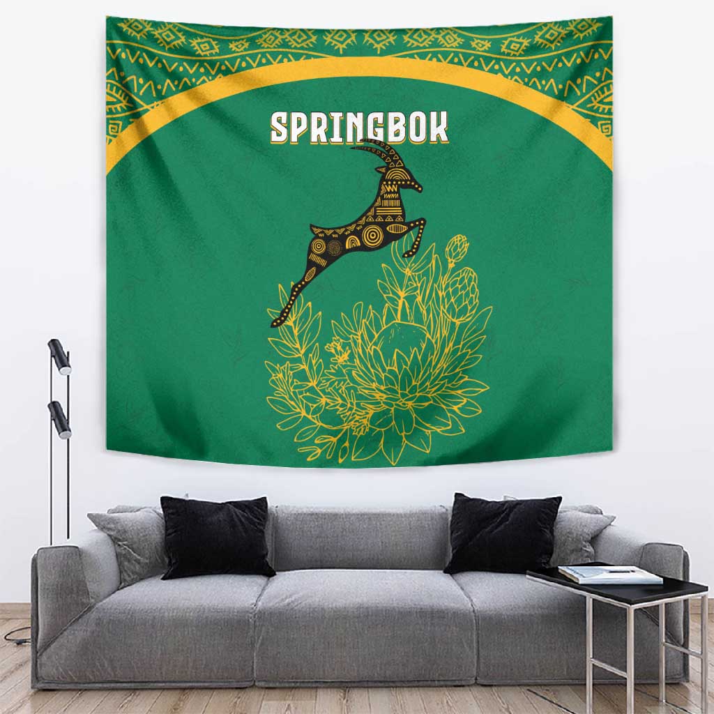 South Africa Springboks Tapestry with Tribal Antelope Design and Floral Accents TS04