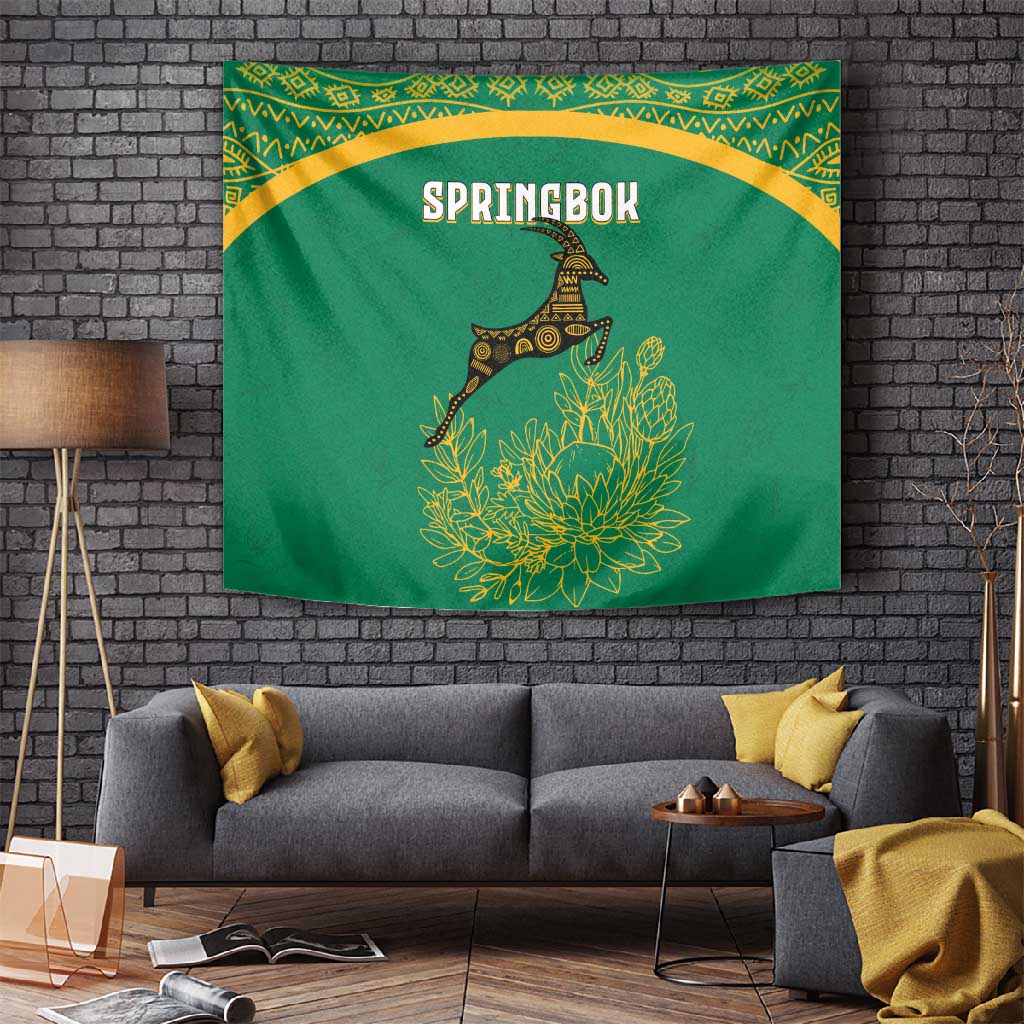 South Africa Springboks Tapestry with Tribal Antelope Design and Floral Accents TS04