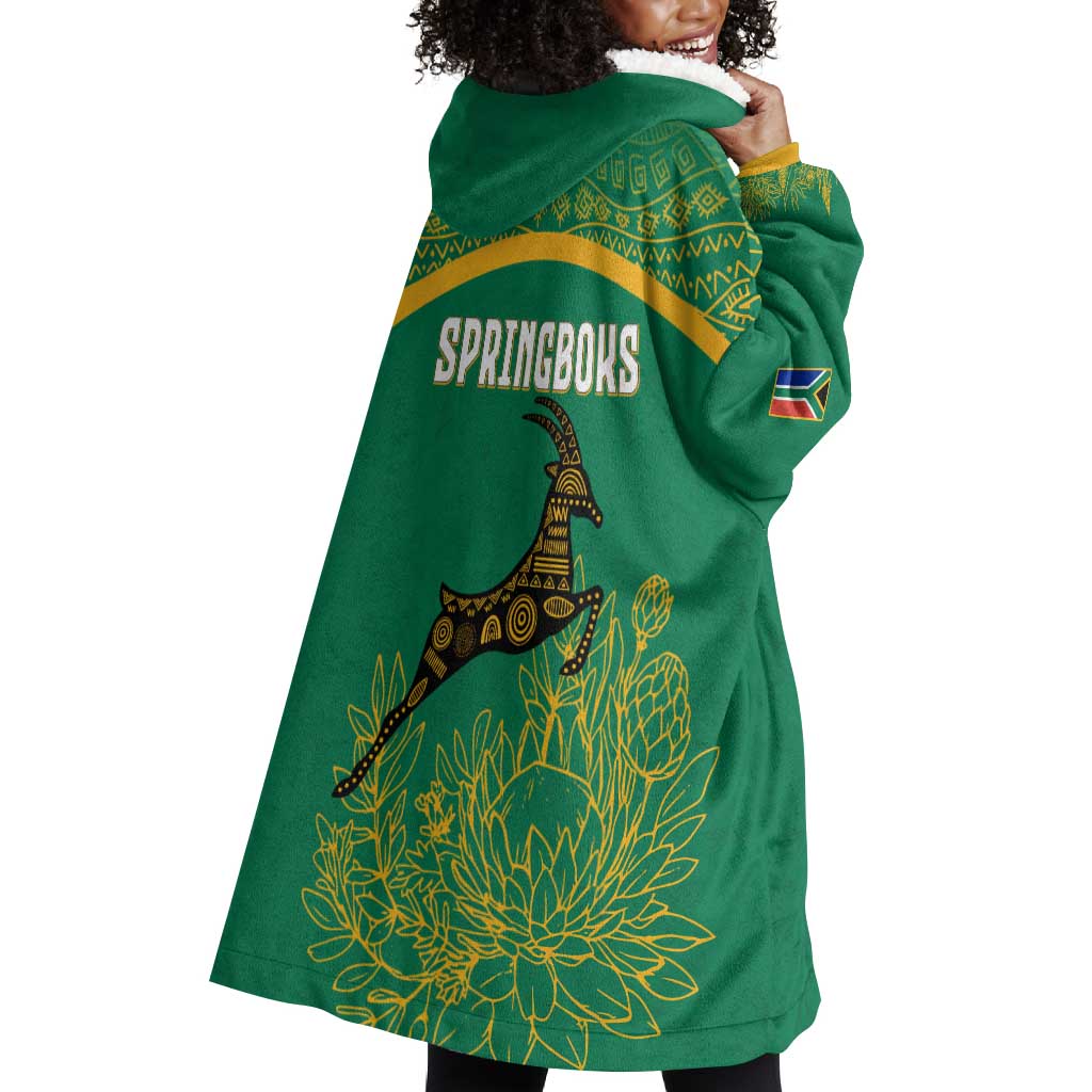 South Africa Springboks Wearable Blanket Hoodie with Tribal Antelope Design and Floral Accents TS04