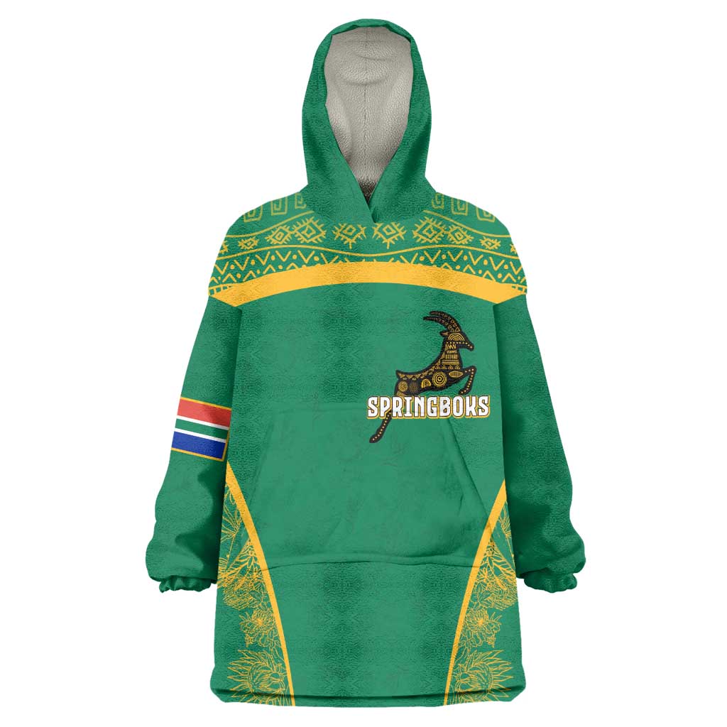 South Africa Springboks Wearable Blanket Hoodie with Tribal Antelope Design and Floral Accents TS04