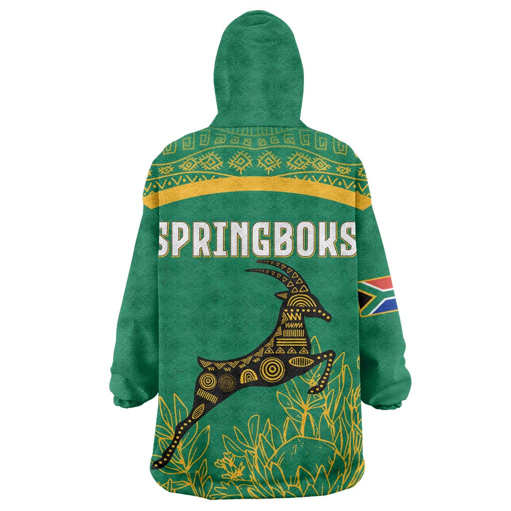 South Africa Springboks Wearable Blanket Hoodie with Tribal Antelope Design and Floral Accents TS04