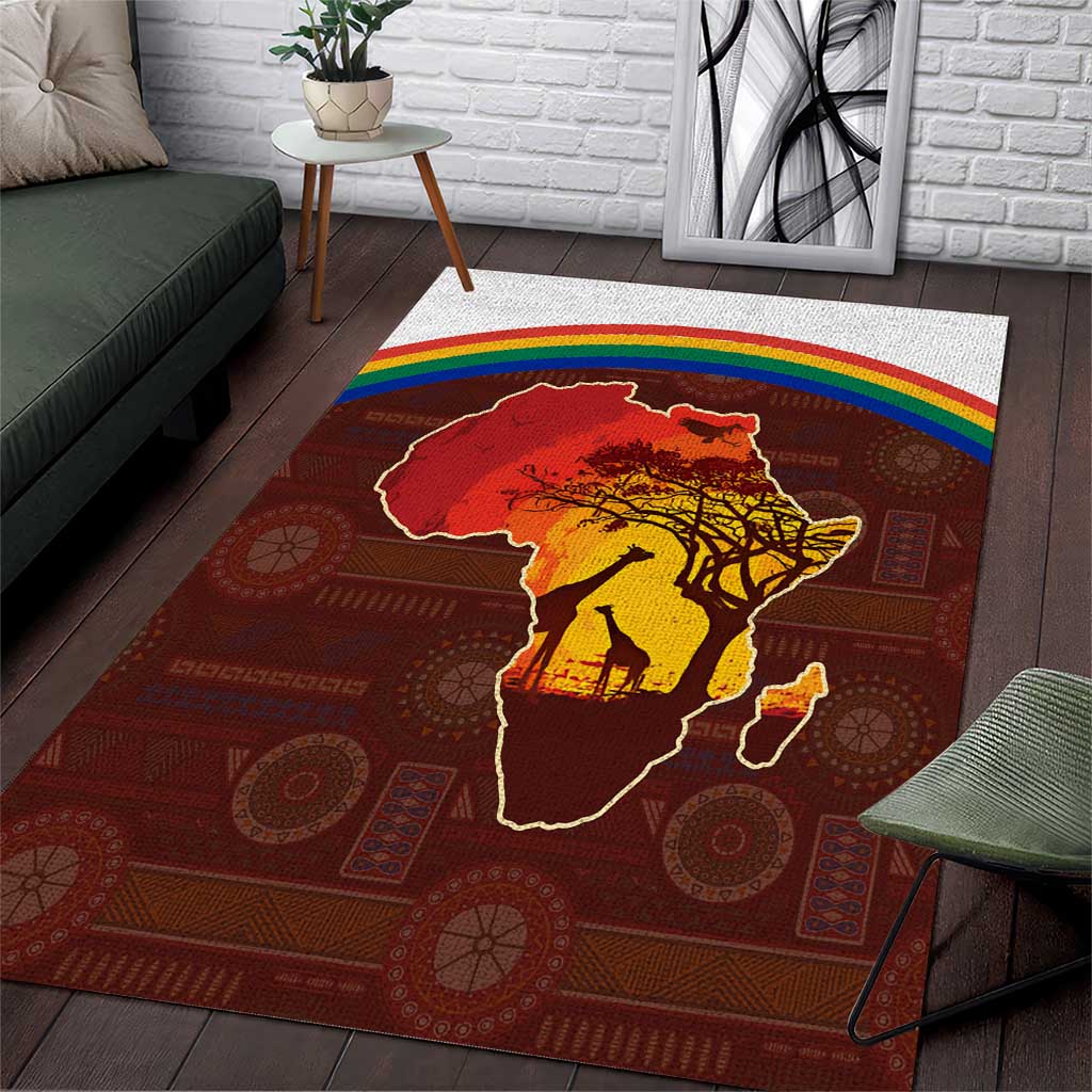 African Sunset Area Rug Tribal Pattern Continent Silhouette - Rainbow Arc Safari Scene TS04