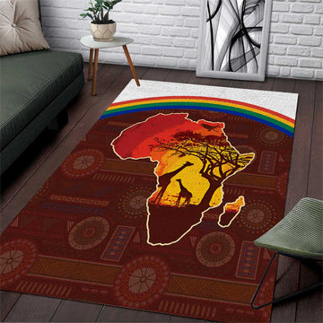 African Sunset Area Rug Tribal Pattern Continent Silhouette - Rainbow Arc Safari Scene TS04
