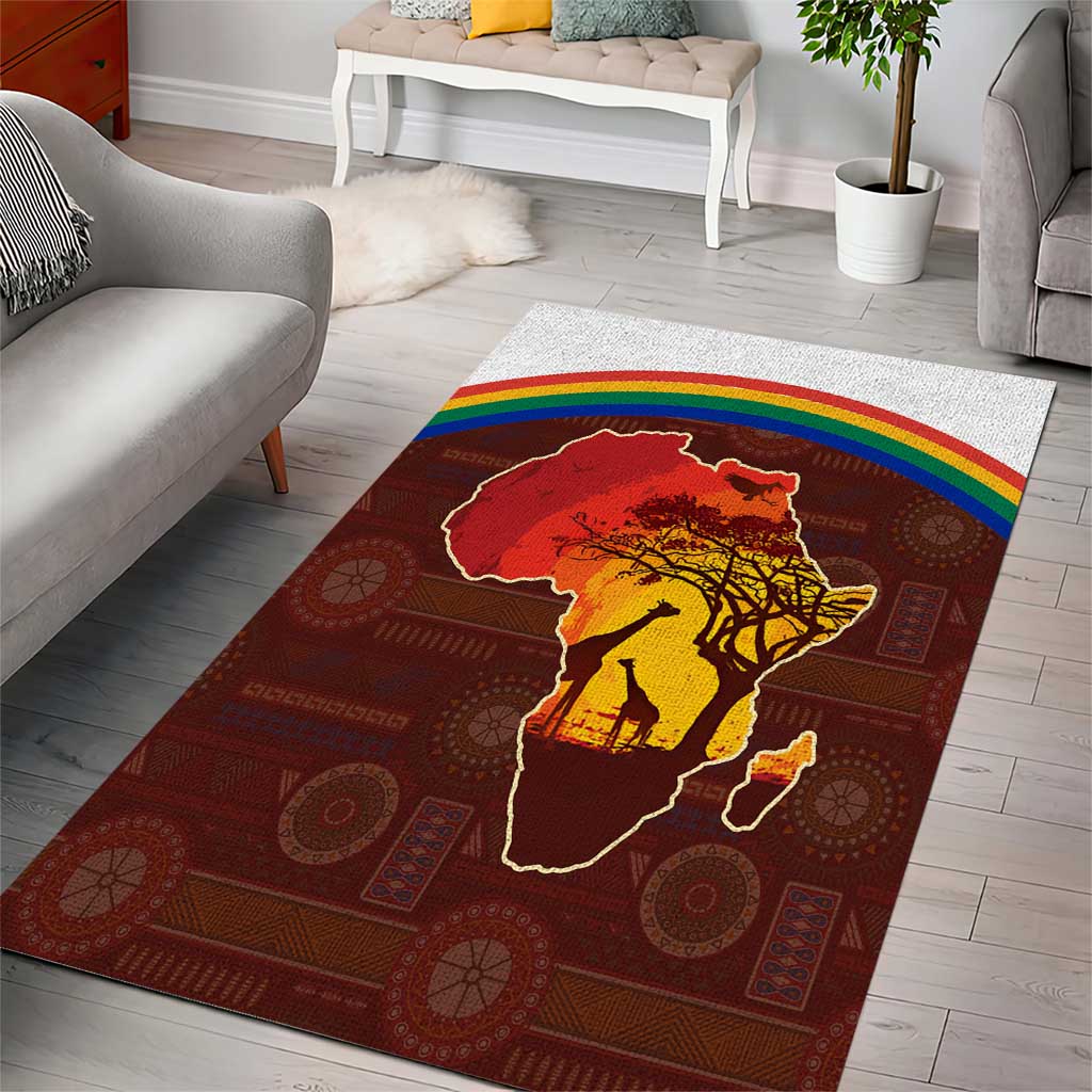 African Sunset Area Rug Tribal Pattern Continent Silhouette - Rainbow Arc Safari Scene TS04