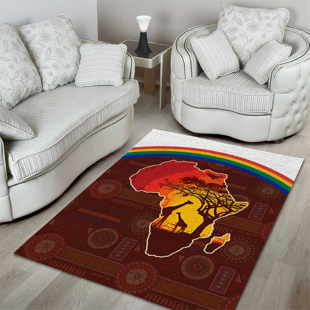 African Sunset Area Rug Tribal Pattern Continent Silhouette - Rainbow Arc Safari Scene TS04