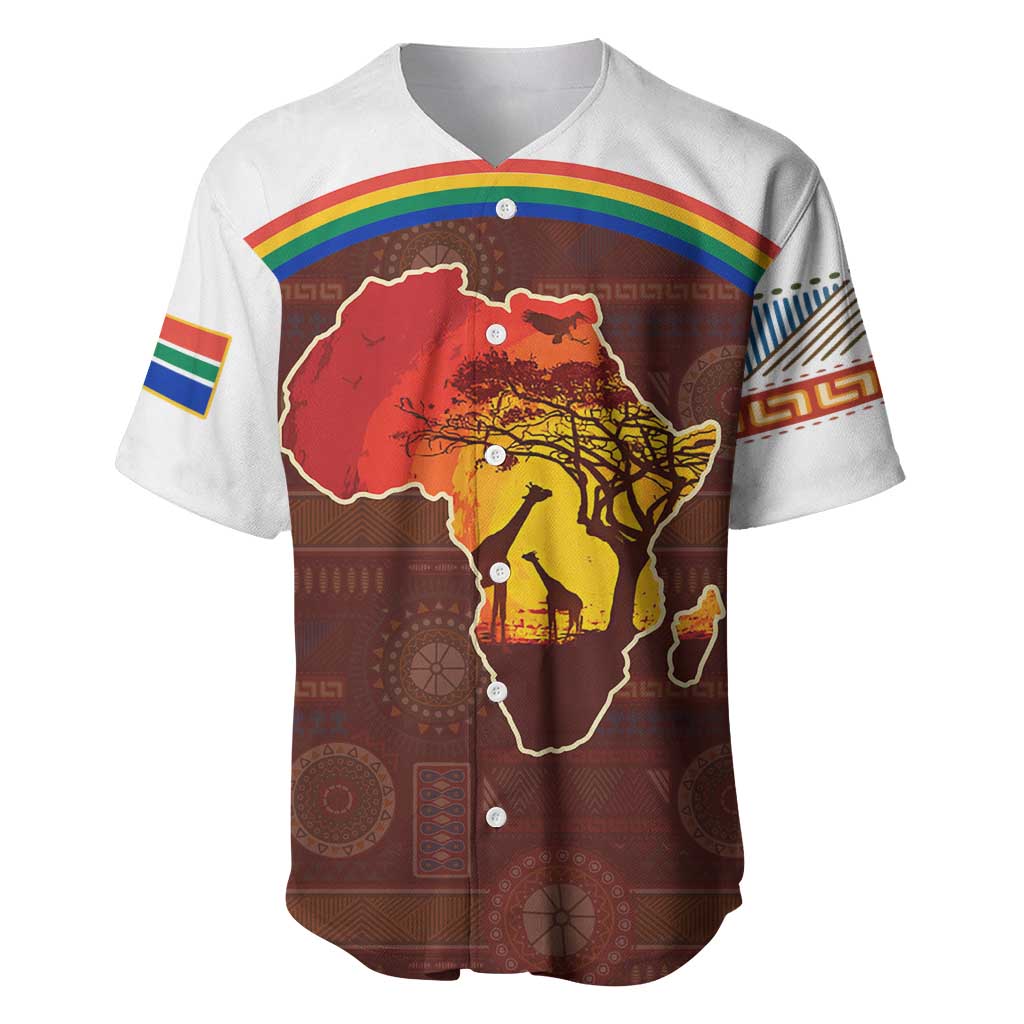 African Sunset Baseball Jersey Tribal Pattern Continent Silhouette - Rainbow Arc Safari Scene TS04