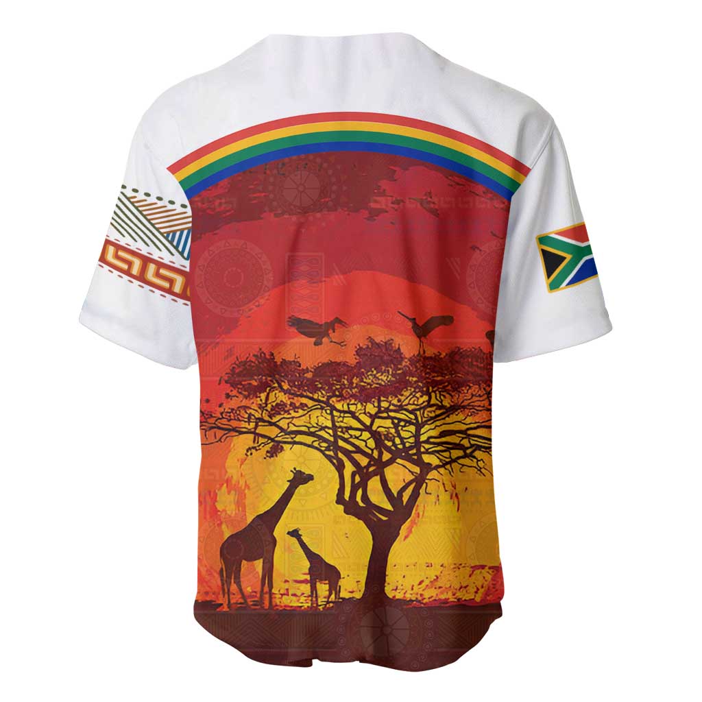 African Sunset Baseball Jersey Tribal Pattern Continent Silhouette - Rainbow Arc Safari Scene TS04