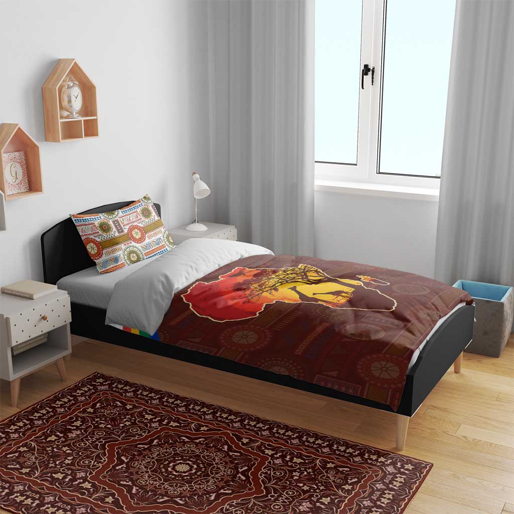 African Sunset Bedding Set Tribal Pattern Continent Silhouette - Rainbow Arc Safari Scene TS04