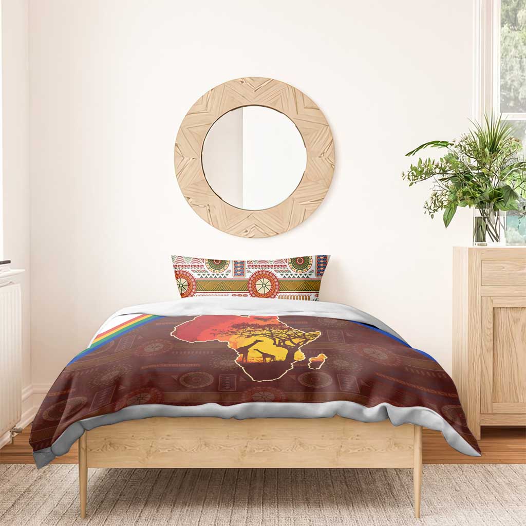 African Sunset Bedding Set Tribal Pattern Continent Silhouette - Rainbow Arc Safari Scene TS04