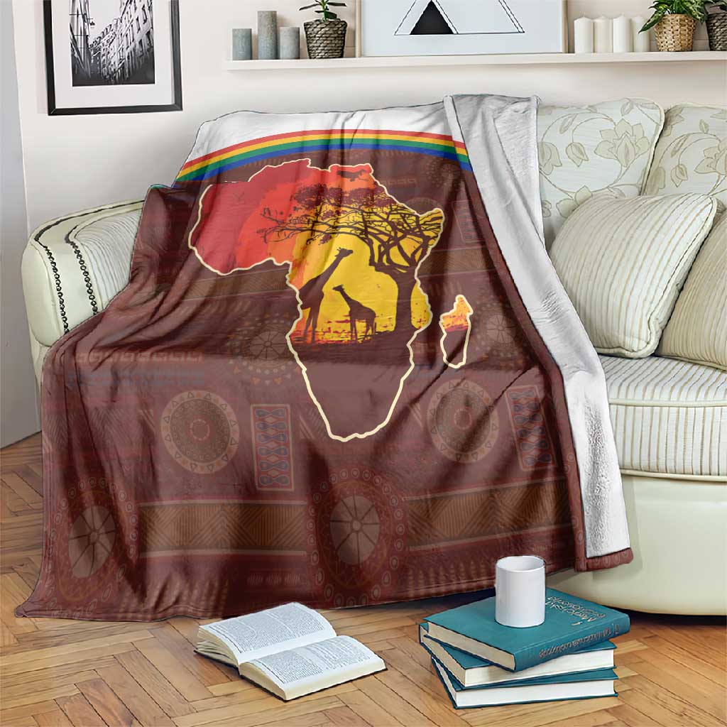 African Sunset Blanket Tribal Pattern Continent Silhouette - Rainbow Arc Safari Scene TS04