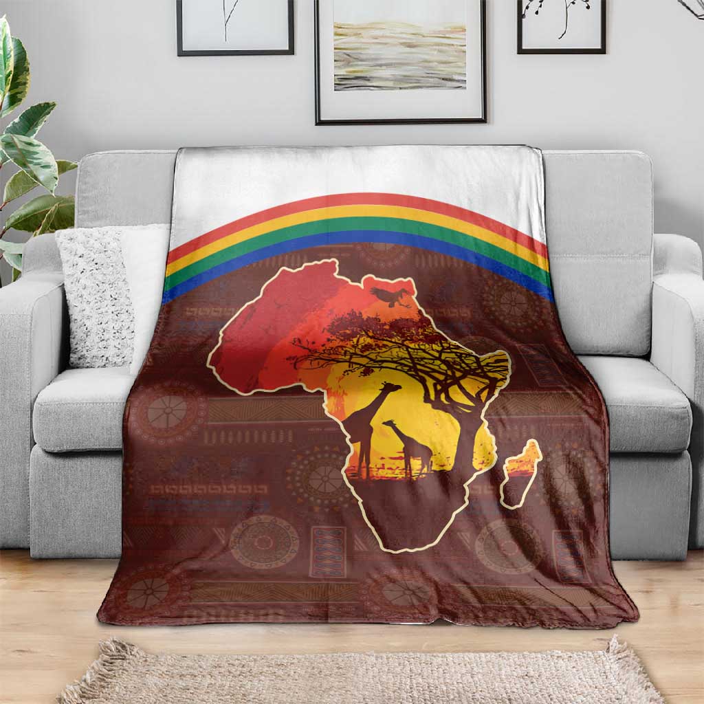 African Sunset Blanket Tribal Pattern Continent Silhouette - Rainbow Arc Safari Scene TS04