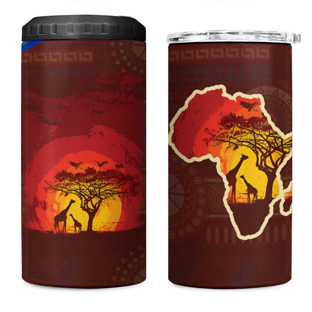 African Sunset 4 in 1 Can Cooler Tumbler Tribal Pattern Continent Silhouette - Rainbow Arc Safari Scene TS04