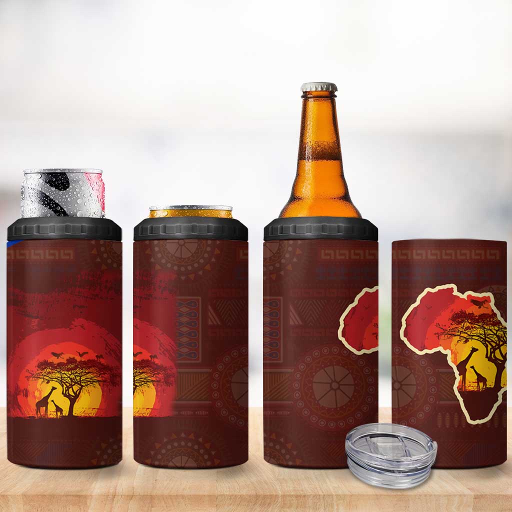 African Sunset 4 in 1 Can Cooler Tumbler Tribal Pattern Continent Silhouette - Rainbow Arc Safari Scene TS04