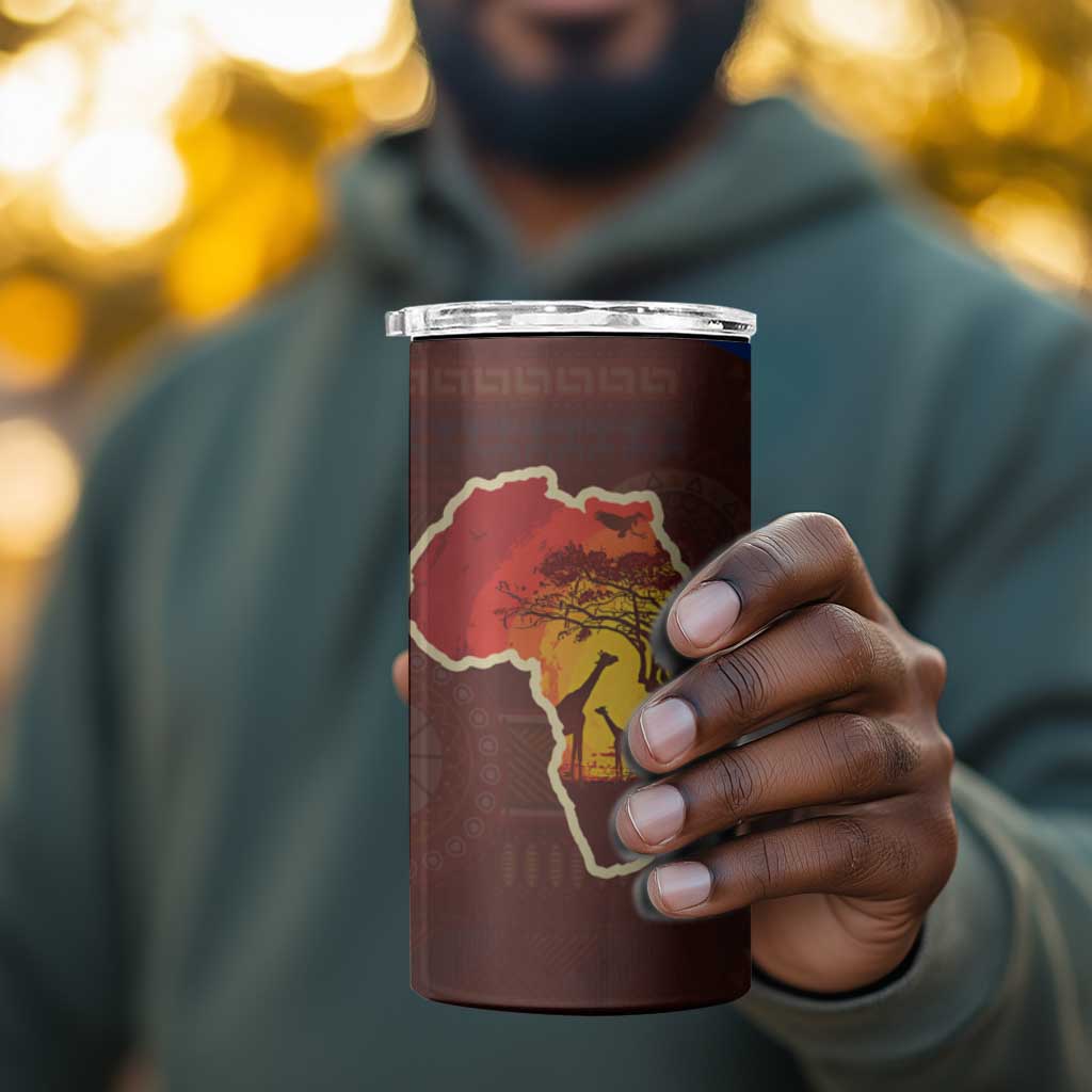 African Sunset 4 in 1 Can Cooler Tumbler Tribal Pattern Continent Silhouette - Rainbow Arc Safari Scene TS04