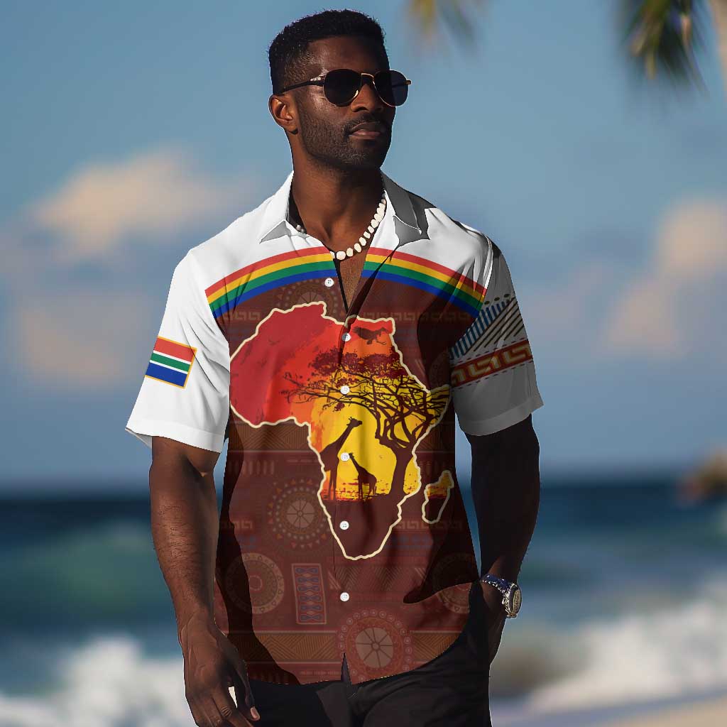 African Sunset Hawaiian Shirt Tribal Pattern Continent Silhouette - Rainbow Arc Safari Scene TS04