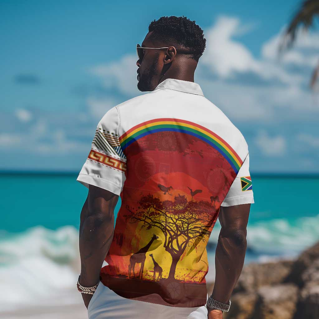 African Sunset Hawaiian Shirt Tribal Pattern Continent Silhouette - Rainbow Arc Safari Scene TS04