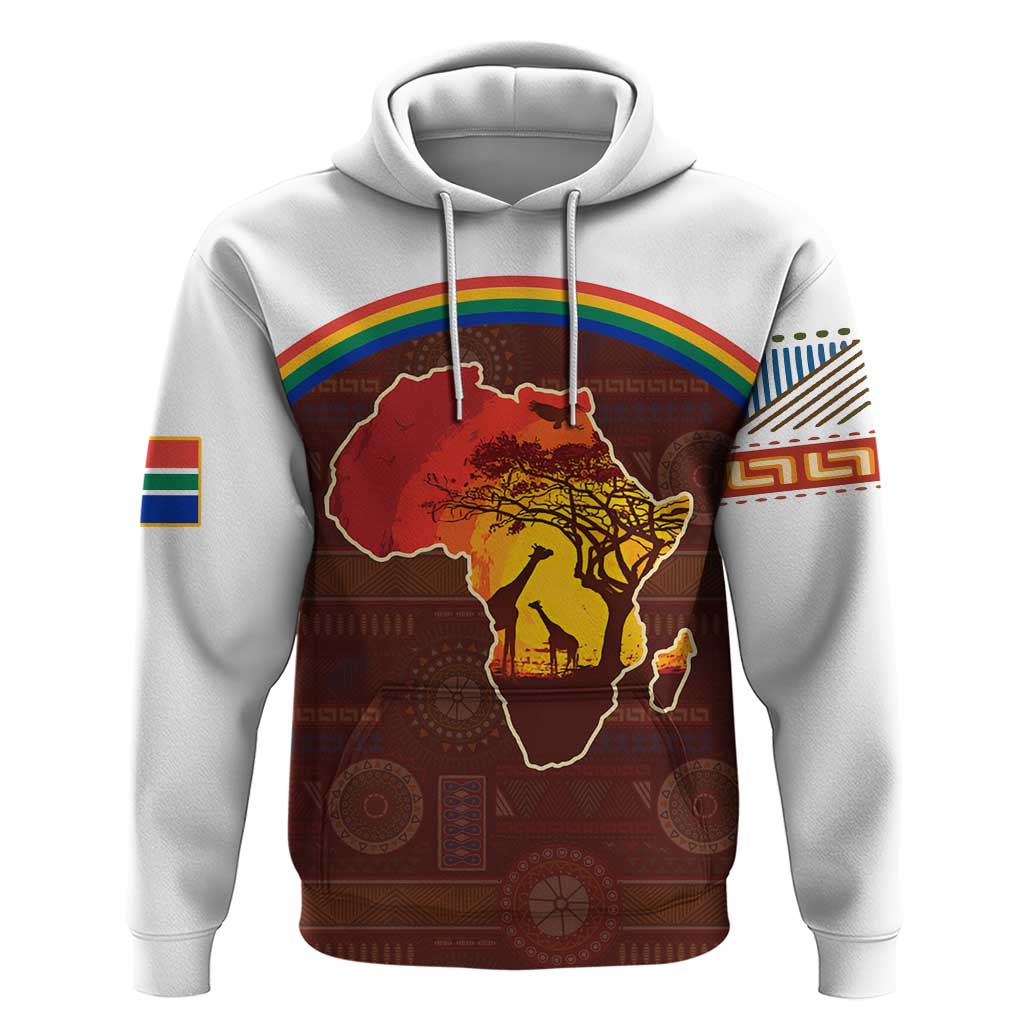 African Sunset Heritage Hoodie Tribal Pattern with Continent Silhouette, Rainbow Arc & Safari Scene TS04