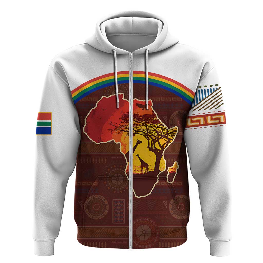 African Sunset Heritage Hoodie Tribal Pattern with Continent Silhouette, Rainbow Arc & Safari Scene TS04