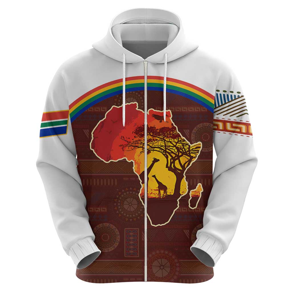 African Sunset Heritage Hoodie Tribal Pattern with Continent Silhouette, Rainbow Arc & Safari Scene TS04