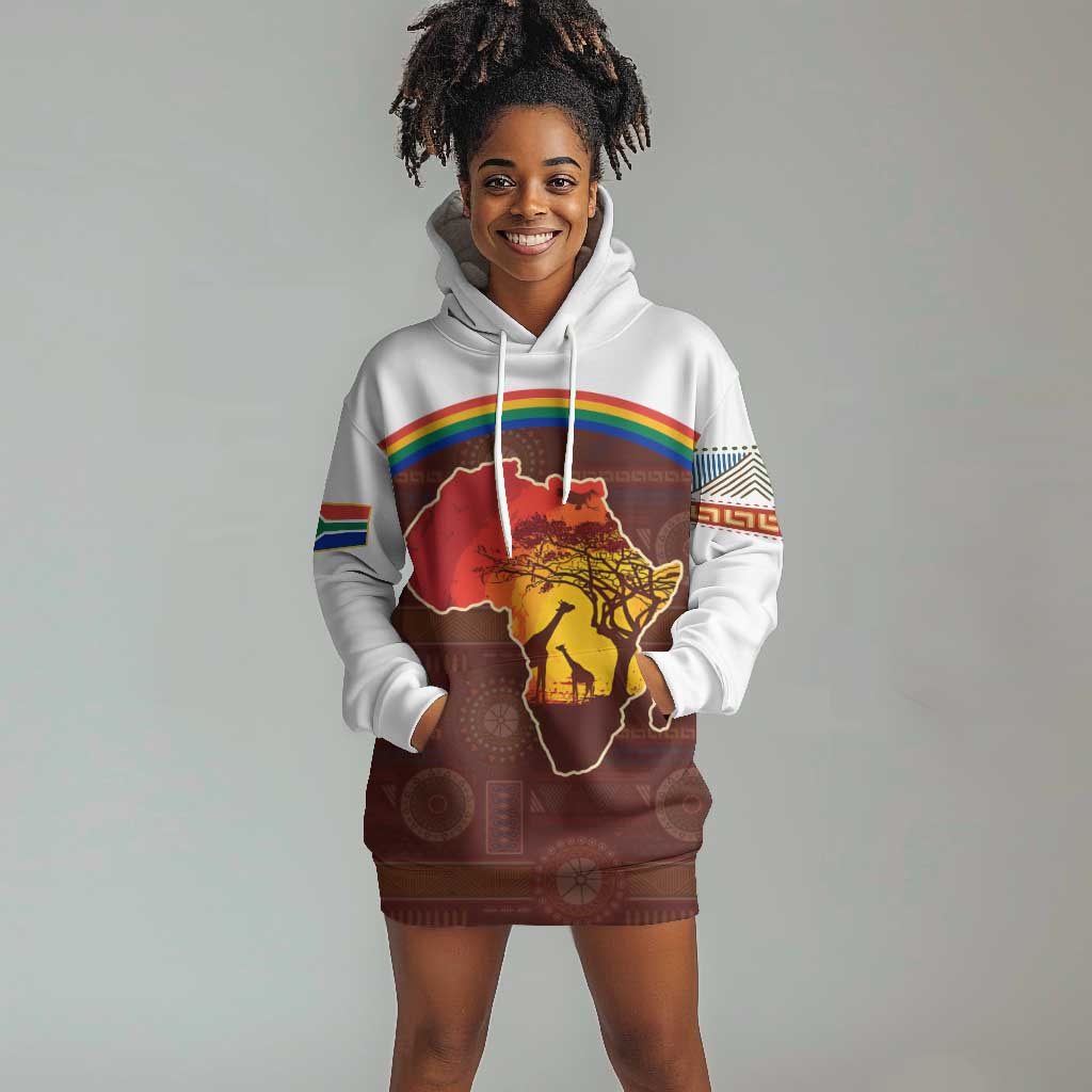 African Sunset Hoodie Dress Tribal Pattern Continent Silhouette - Rainbow Arc Safari Scene TS04