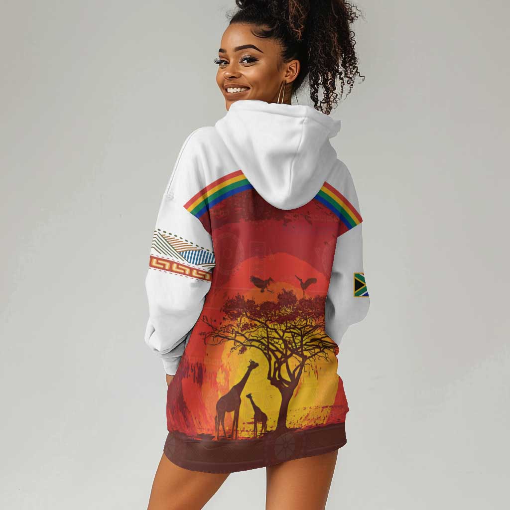 African Sunset Hoodie Dress Tribal Pattern Continent Silhouette - Rainbow Arc Safari Scene TS04