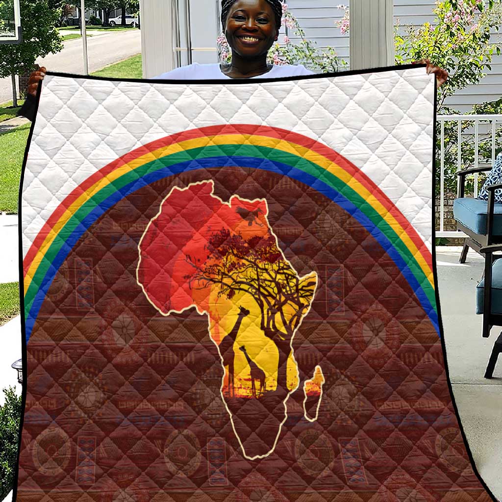 African Sunset Quilt Tribal Pattern Continent Silhouette - Rainbow Arc Safari Scene TS04