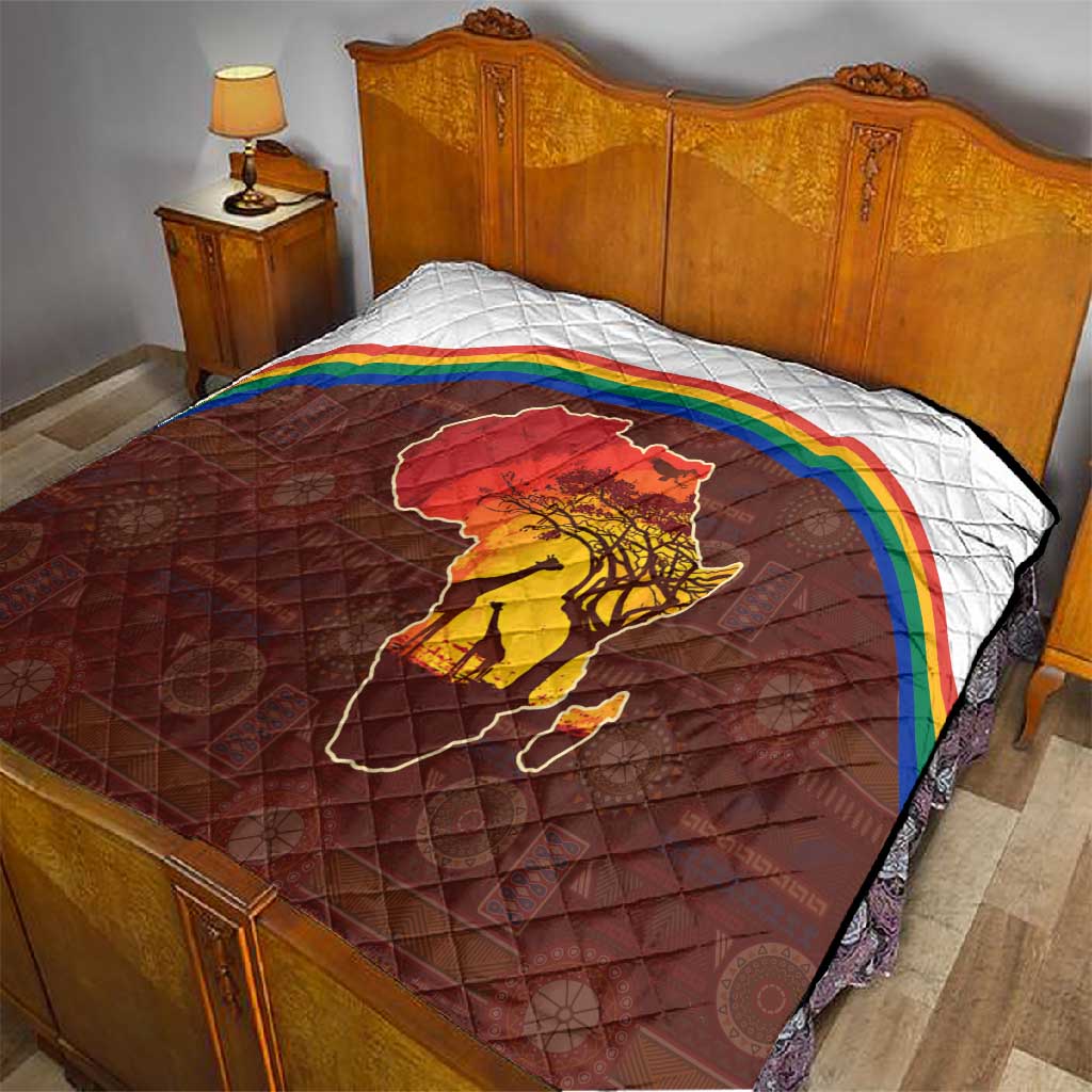 African Sunset Quilt Tribal Pattern Continent Silhouette - Rainbow Arc Safari Scene TS04