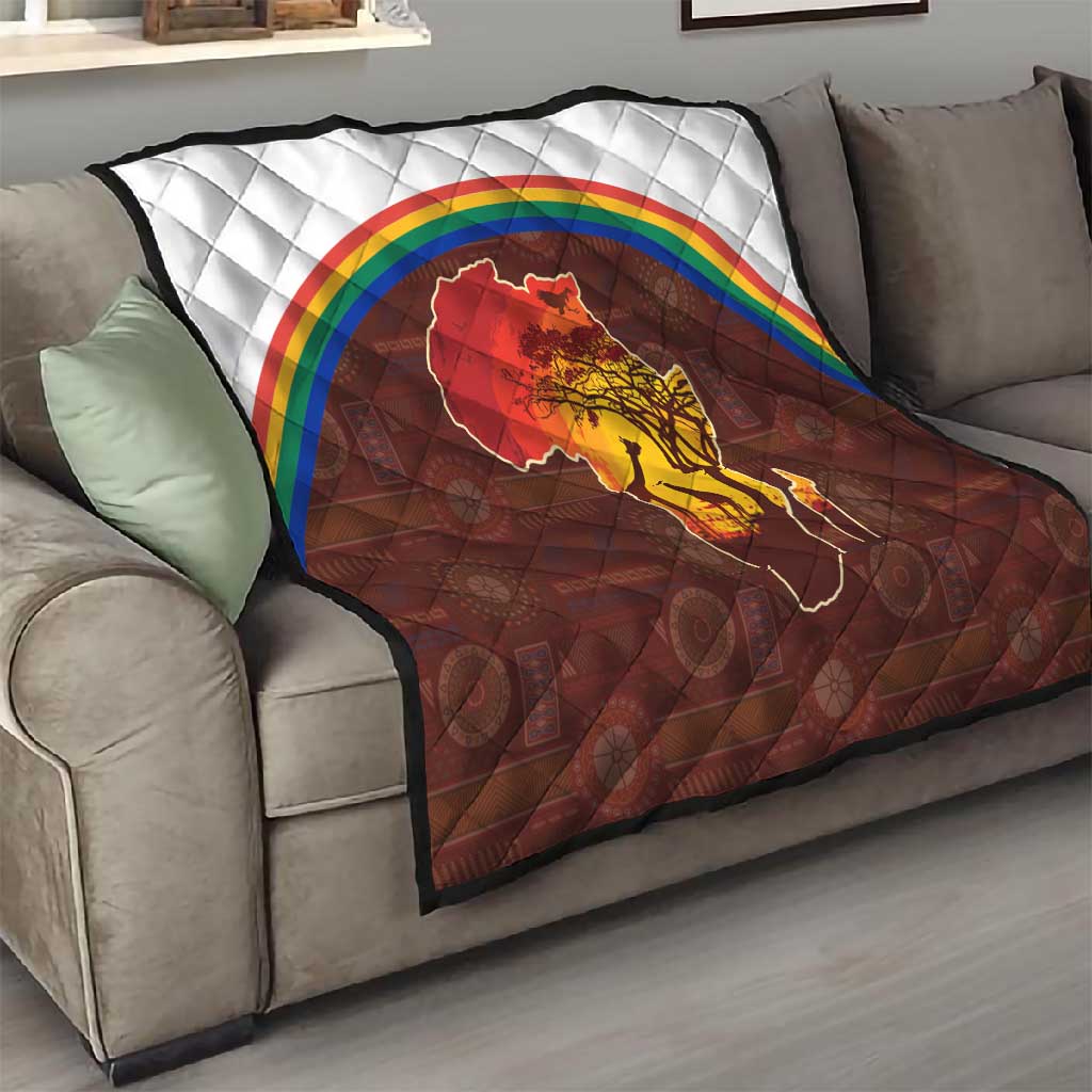 African Sunset Quilt Tribal Pattern Continent Silhouette - Rainbow Arc Safari Scene TS04