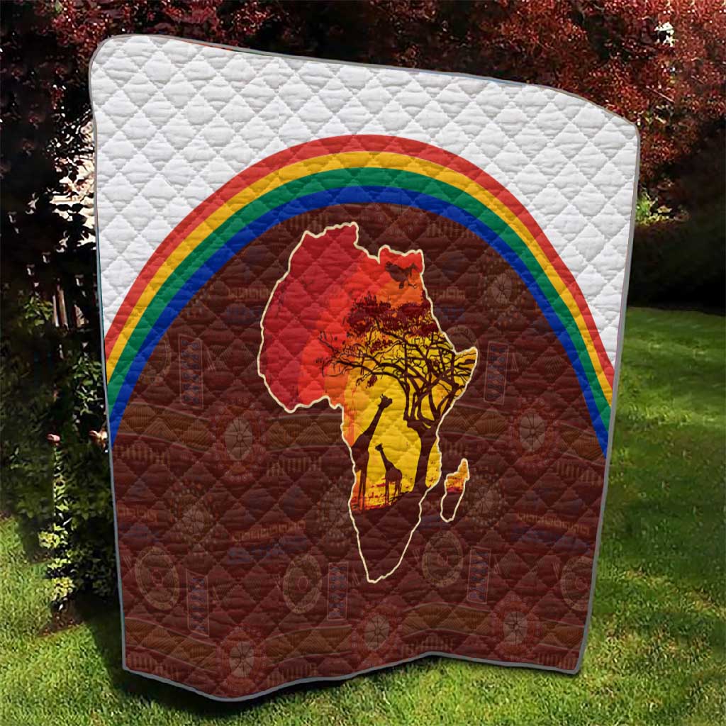 African Sunset Quilt Tribal Pattern Continent Silhouette - Rainbow Arc Safari Scene TS04