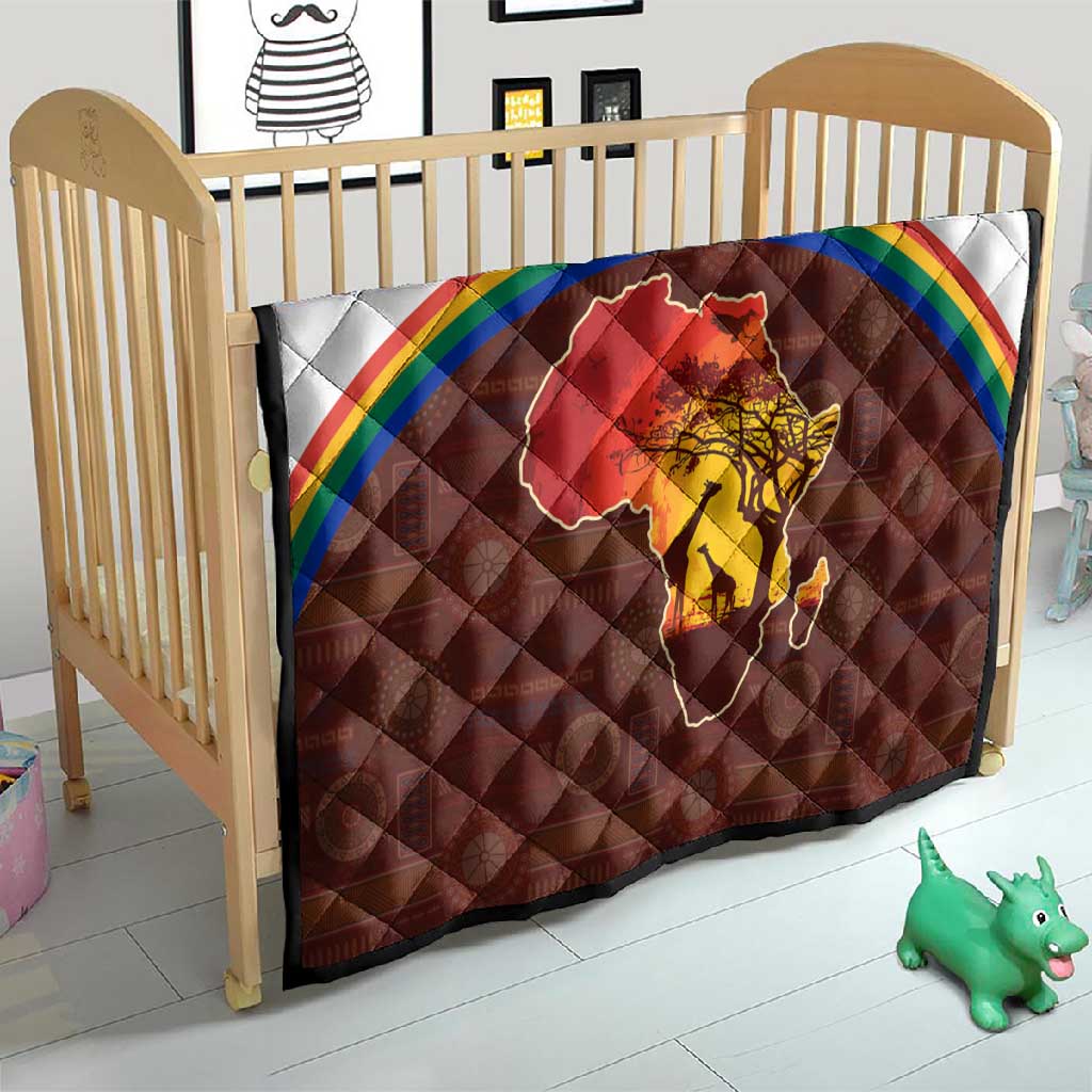 African Sunset Quilt Tribal Pattern Continent Silhouette - Rainbow Arc Safari Scene TS04