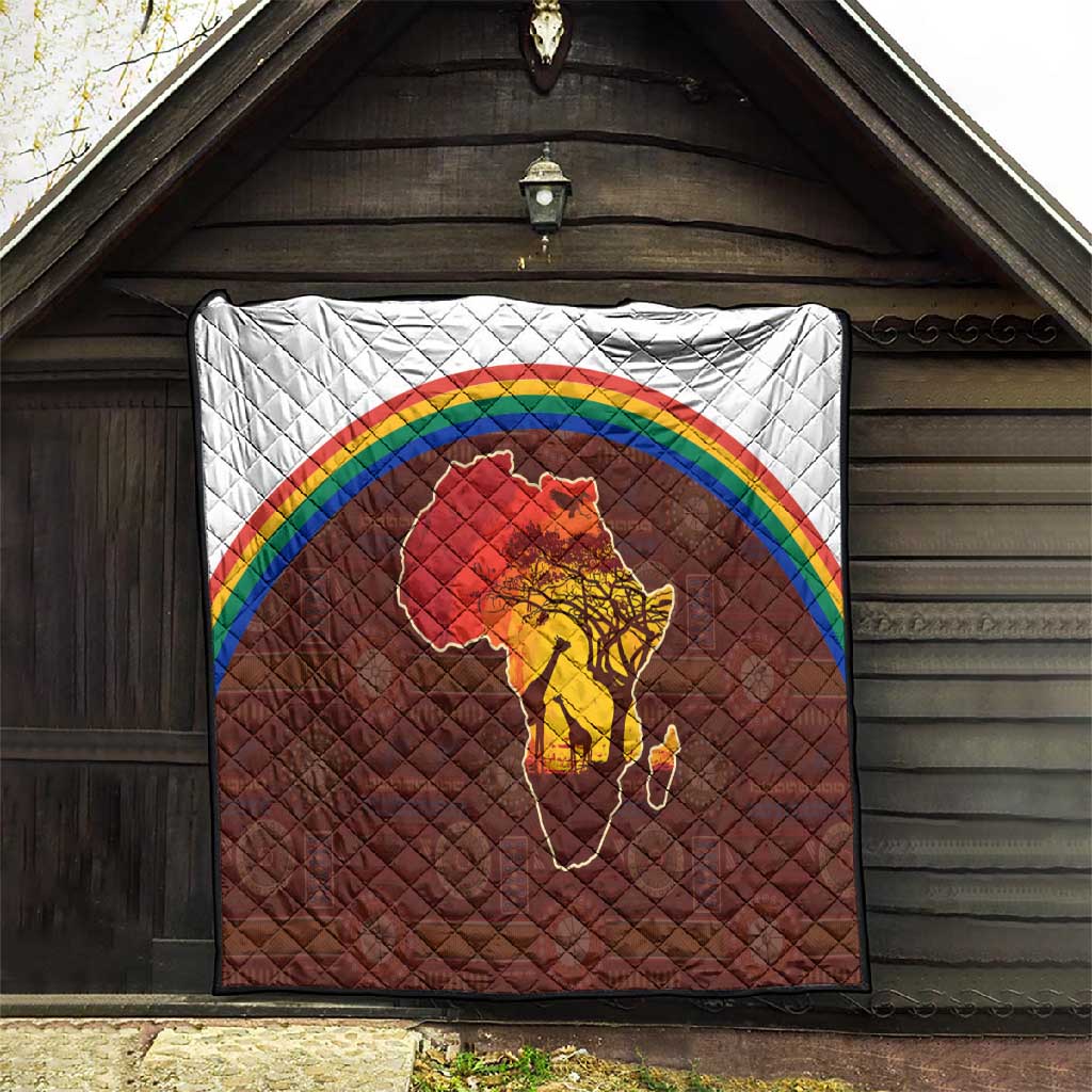 African Sunset Quilt Tribal Pattern Continent Silhouette - Rainbow Arc Safari Scene TS04