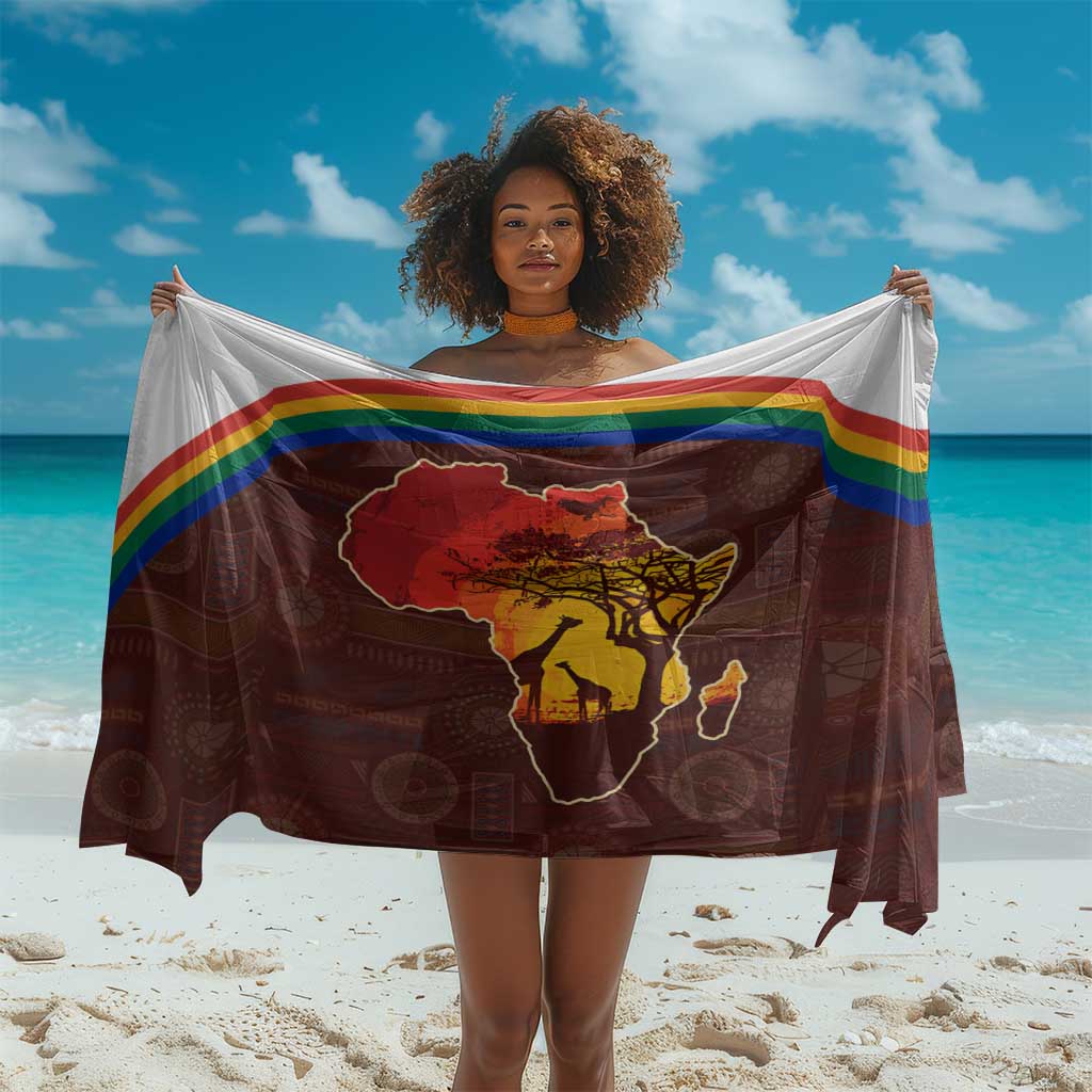 African Sunset Sarong Tribal Pattern Continent Silhouette - Rainbow Arc Safari Scene TS04